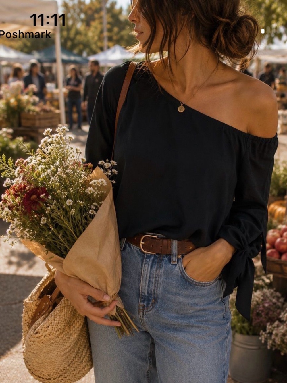 Women’s One-Shoulder Black Blouse - Classic Everyday Top